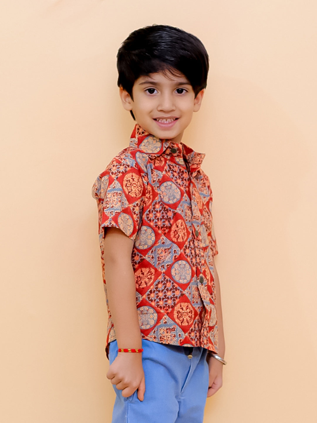 Rust Ajrakh Print Boys Shirt