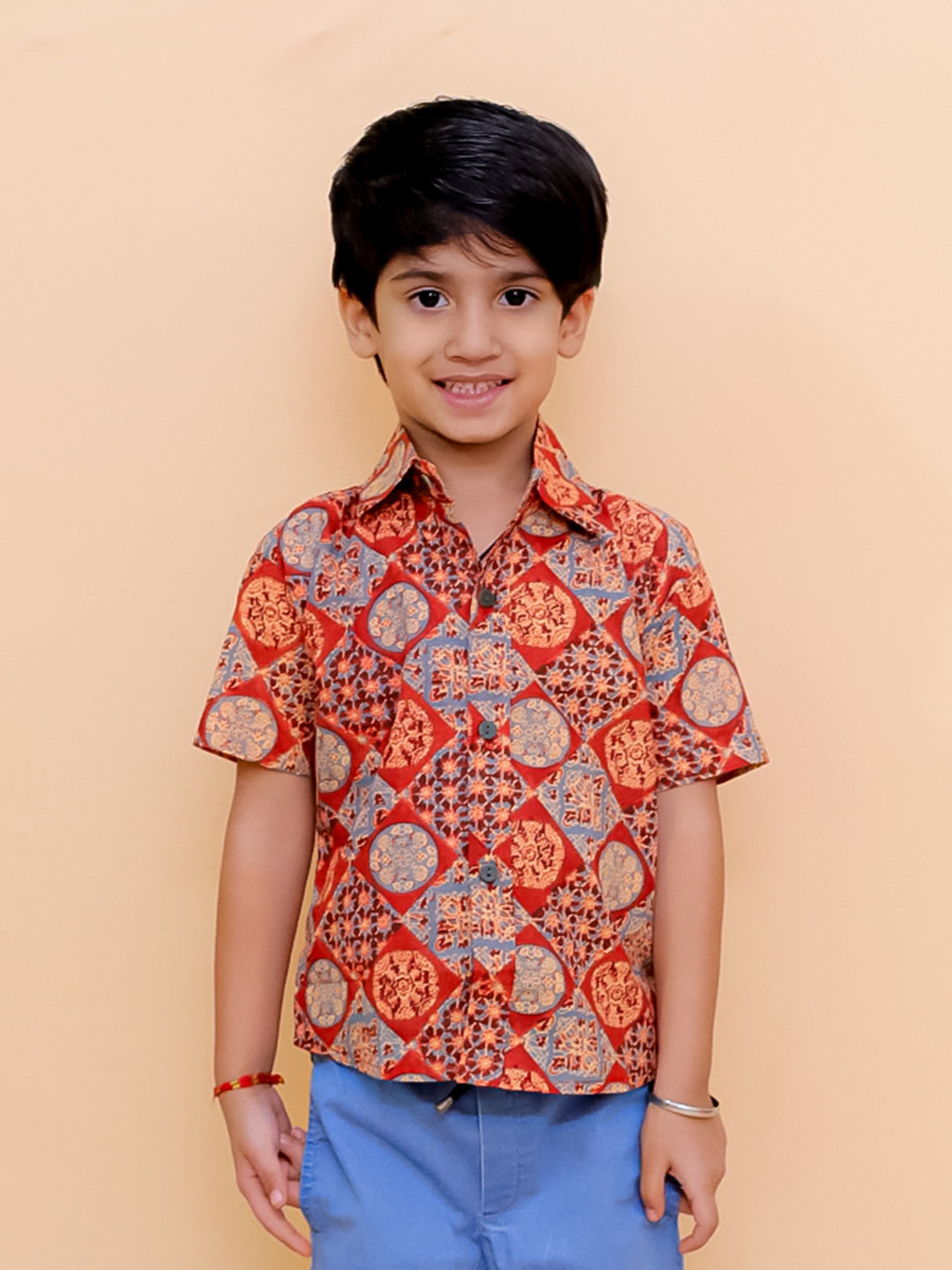 Rust Ajrakh Print Boys Shirt