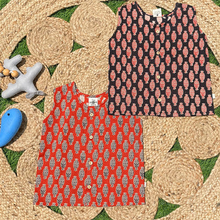 Rust Pineapple & Black Pineapple Printed Cotton Infant Jabla