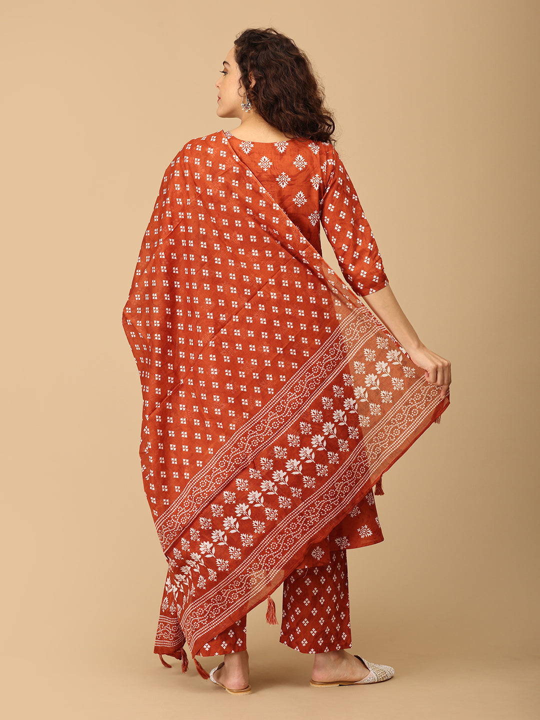 Rust Rasleela Maternity and Nursing Kurta Set With Dupatta