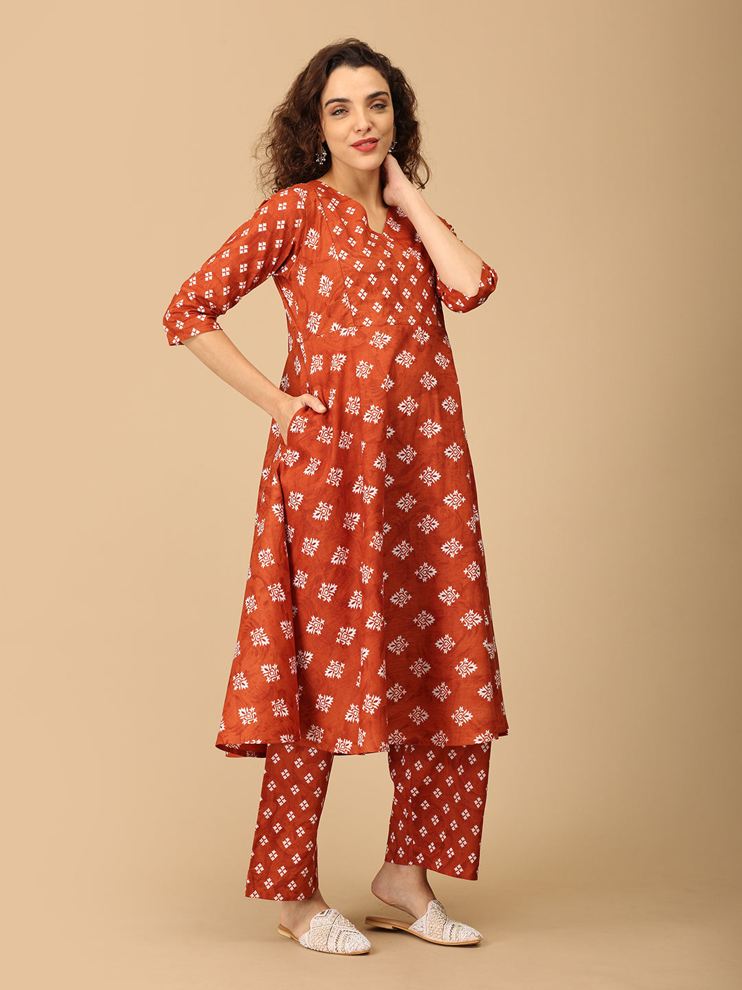 Rust Rasleela Maternity and Nursing Kurta Set With Dupatta