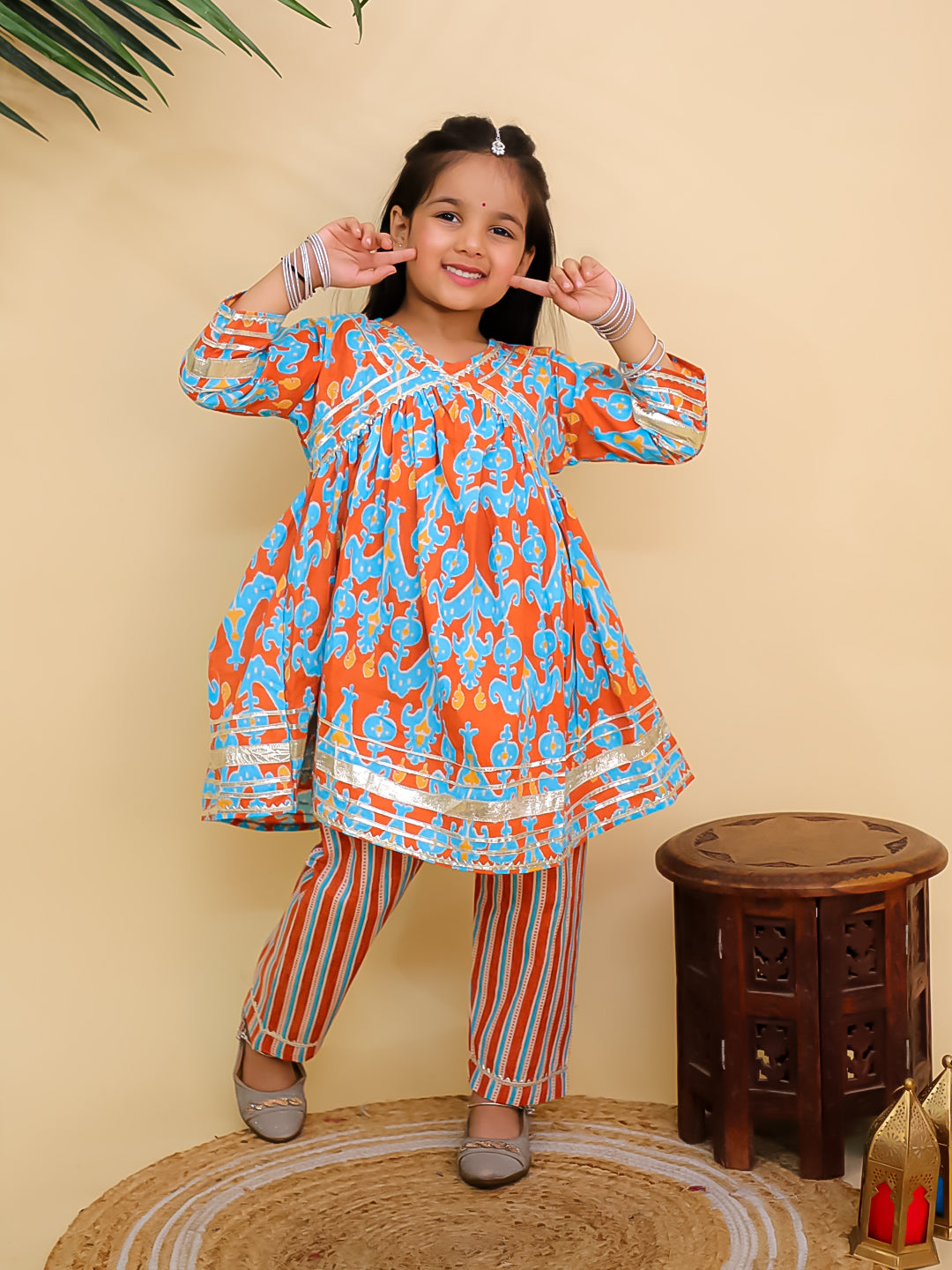 Rustic Roots Girls Anarkali Kurta Set