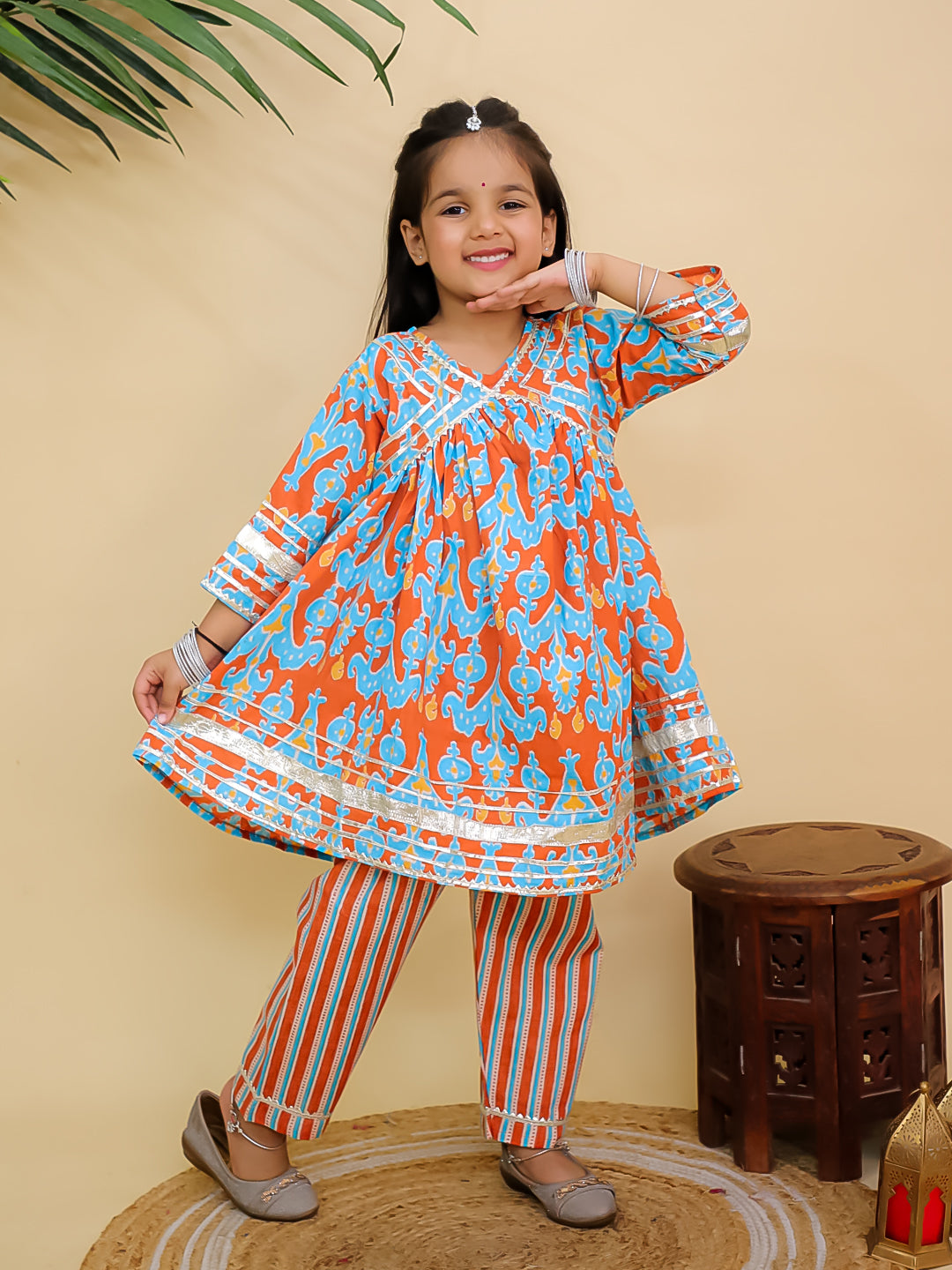 Rustic Roots Girls Anarkali Kurta Set