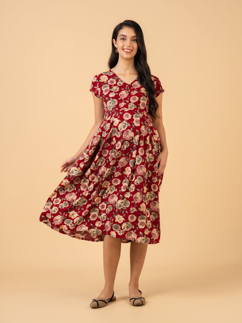Garnet Drift Maternity and Nursing Dress