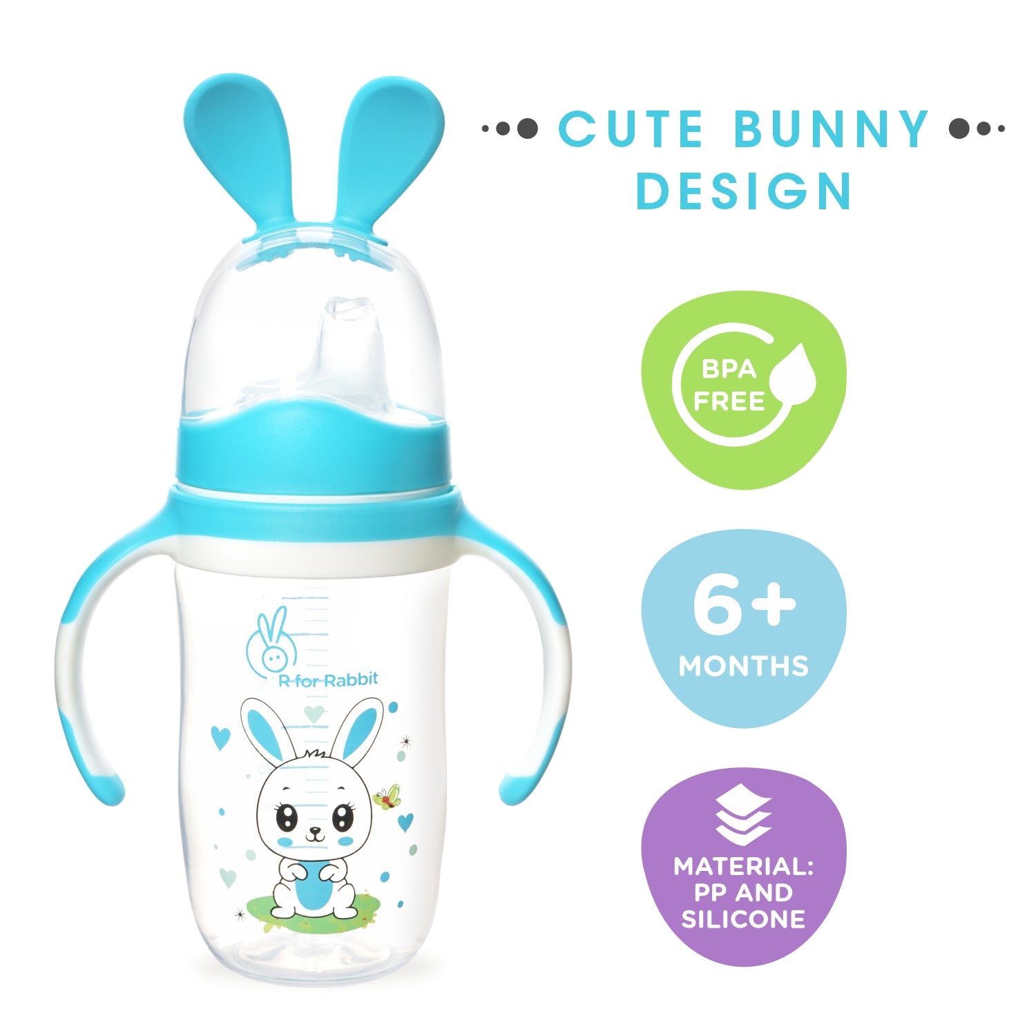 R for Rabbit Bunny Baby Spout Sippy Cup- Blue