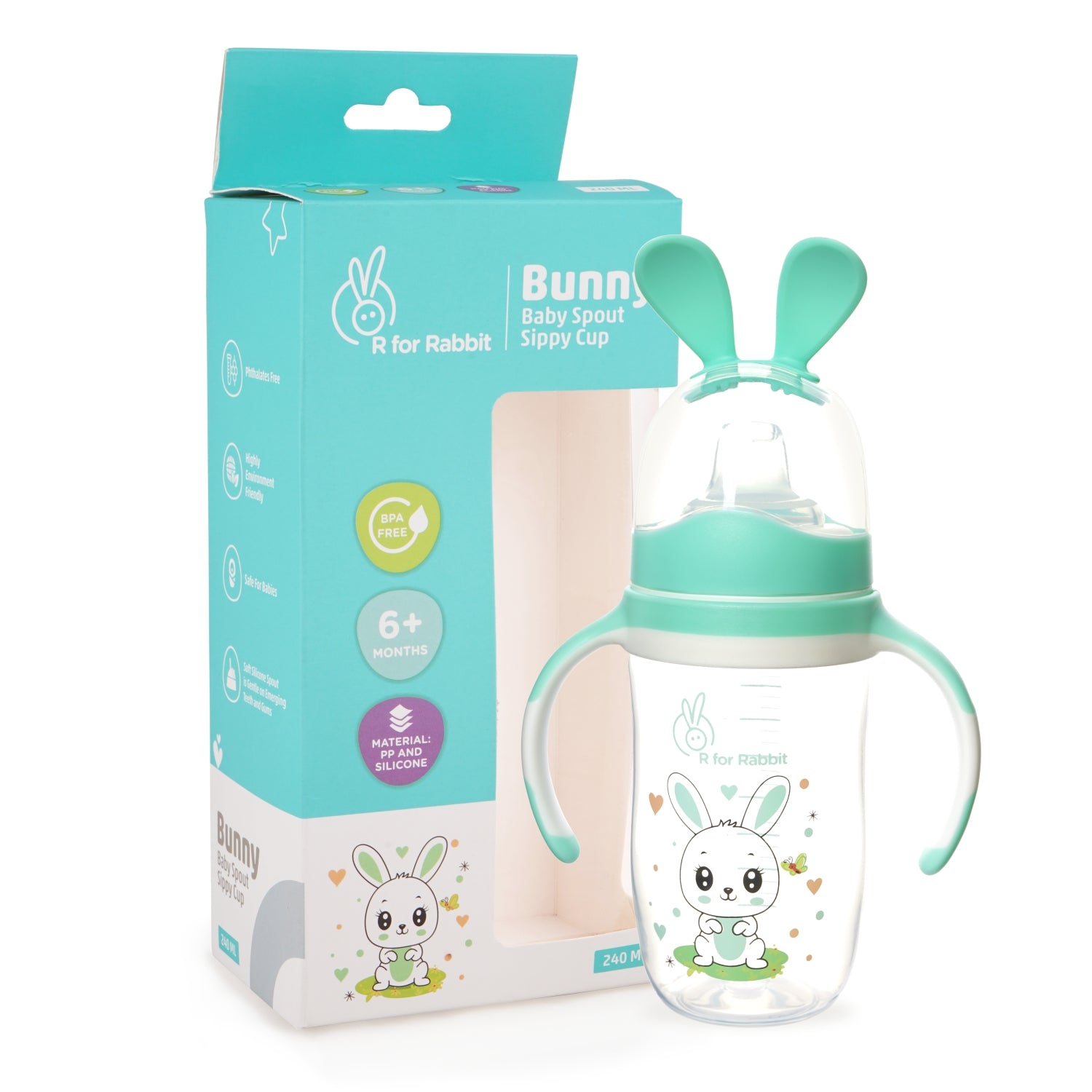 R for Rabbit Bunny Baby Spout Sippy Cup- Green
