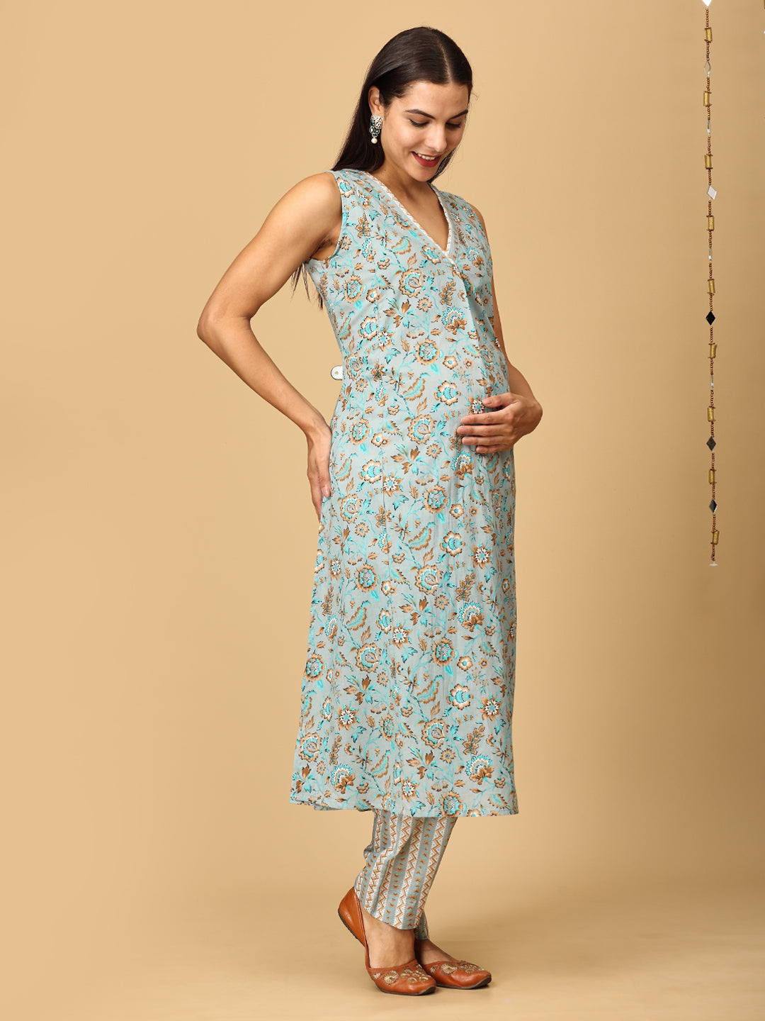 Saaya Maternity and Nursing Sleeveless Kurta Set With Dupatta