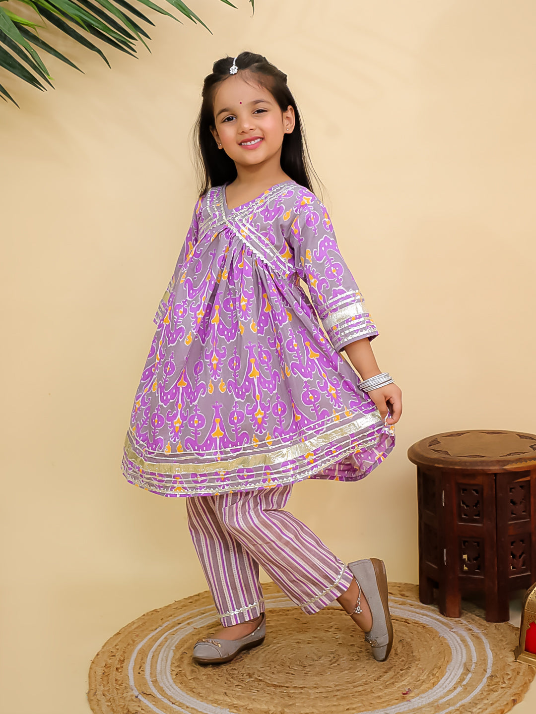 Sage Violet Girls Anarkali Kurta Set
