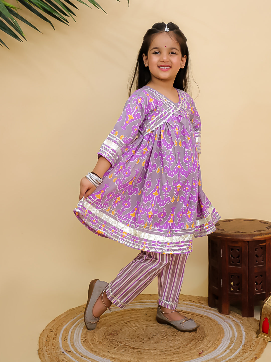 Sage Violet Girls Anarkali Kurta Set