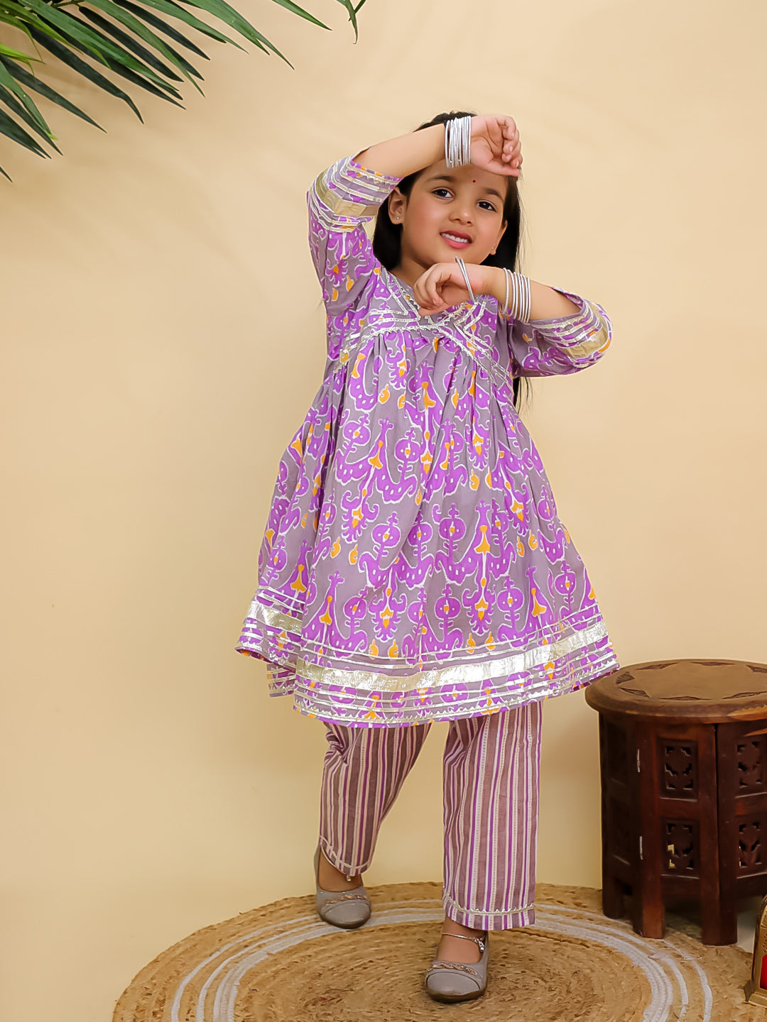 Sage Violet Girls Anarkali Kurta Set