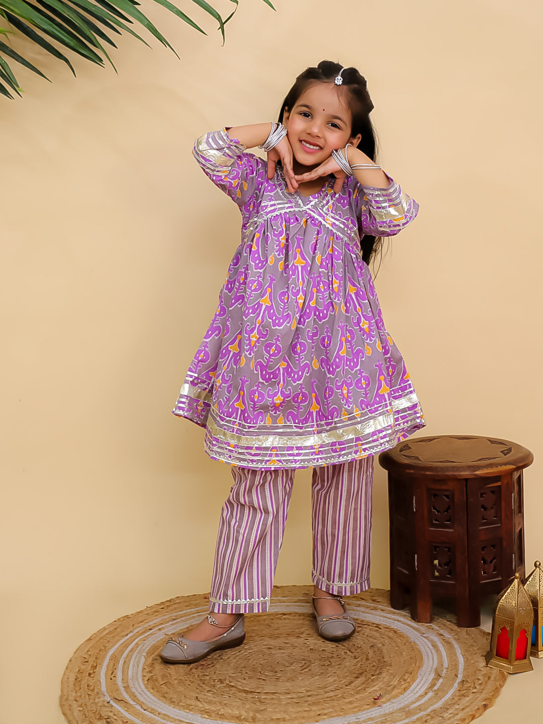Sage Violet Girls Anarkali Kurta Set