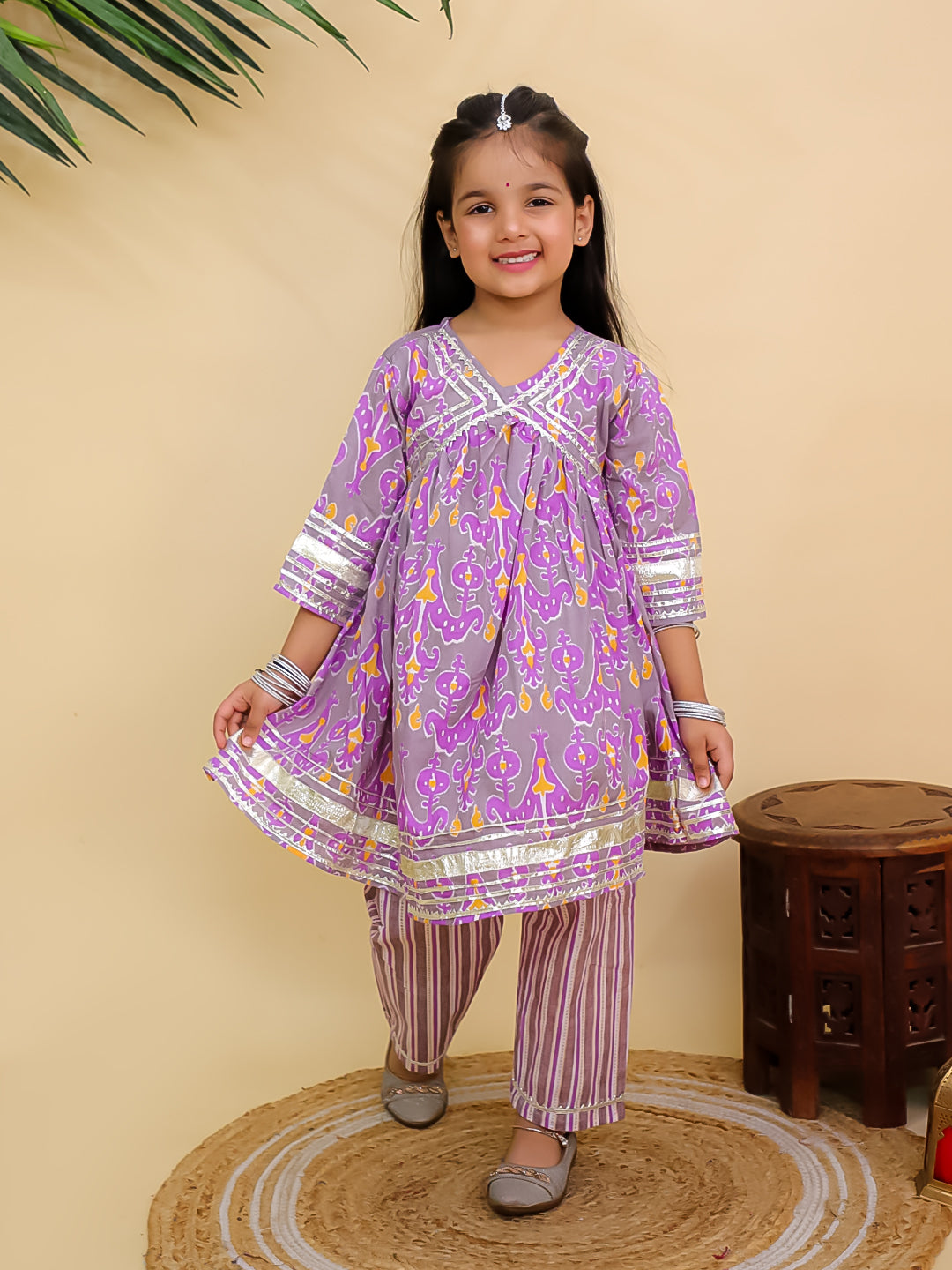 Sage Violet Girls Anarkali Kurta Set