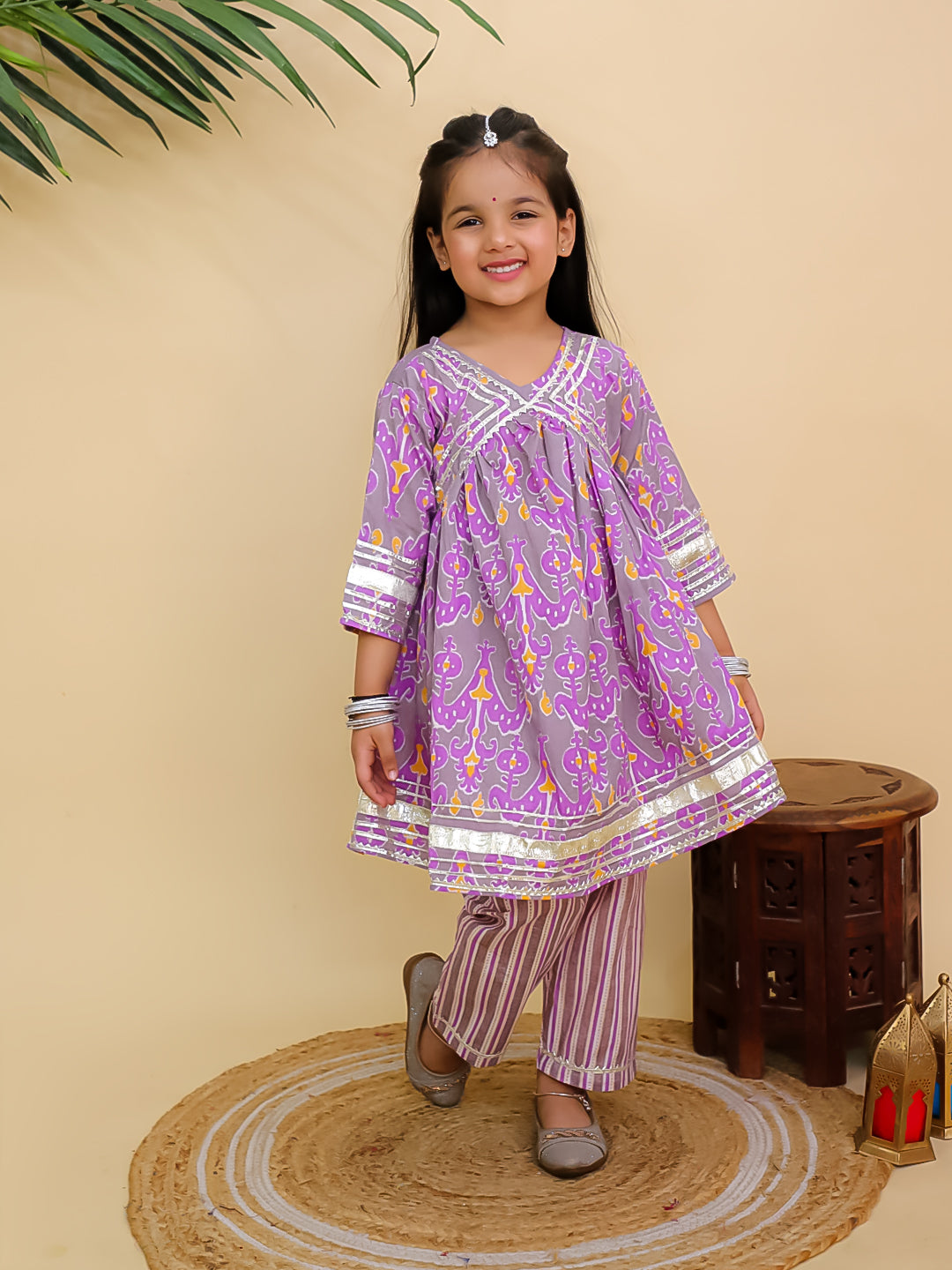 Sage Violet Girls Anarkali Kurta Set