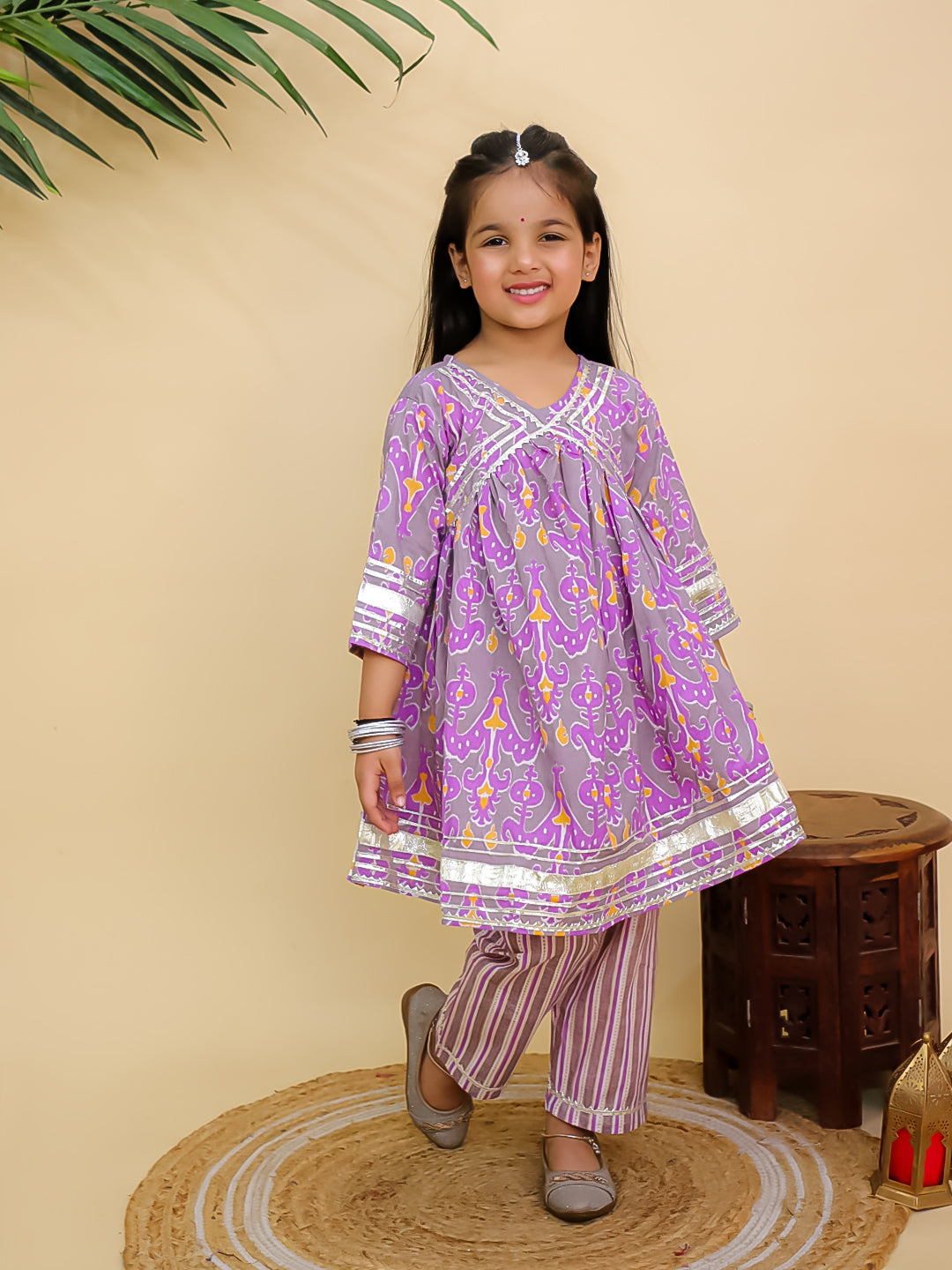 Sage Violet Girls Anarkali Kurta Set