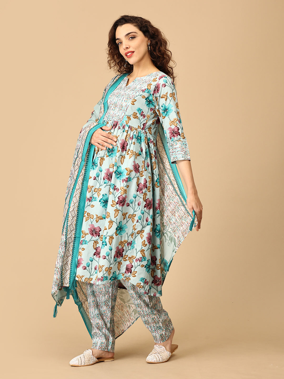 Sanskriti Chhaon Maternity and Nursing Kurta Set With Dupatta