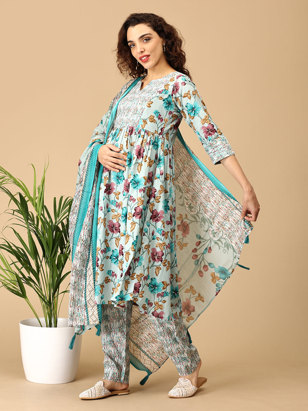 Sanskriti Chhaon Maternity and Nursing Kurta Set With Dupatta