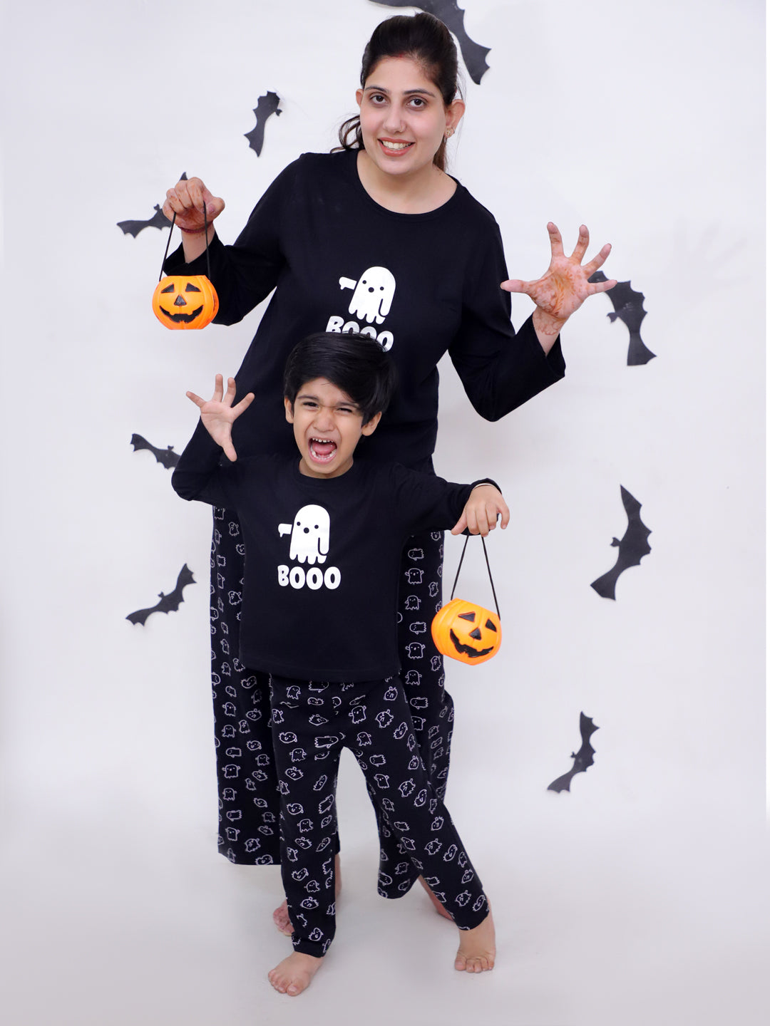 Set Of 3: Boo Matching Pajama Set For Mom And Baby