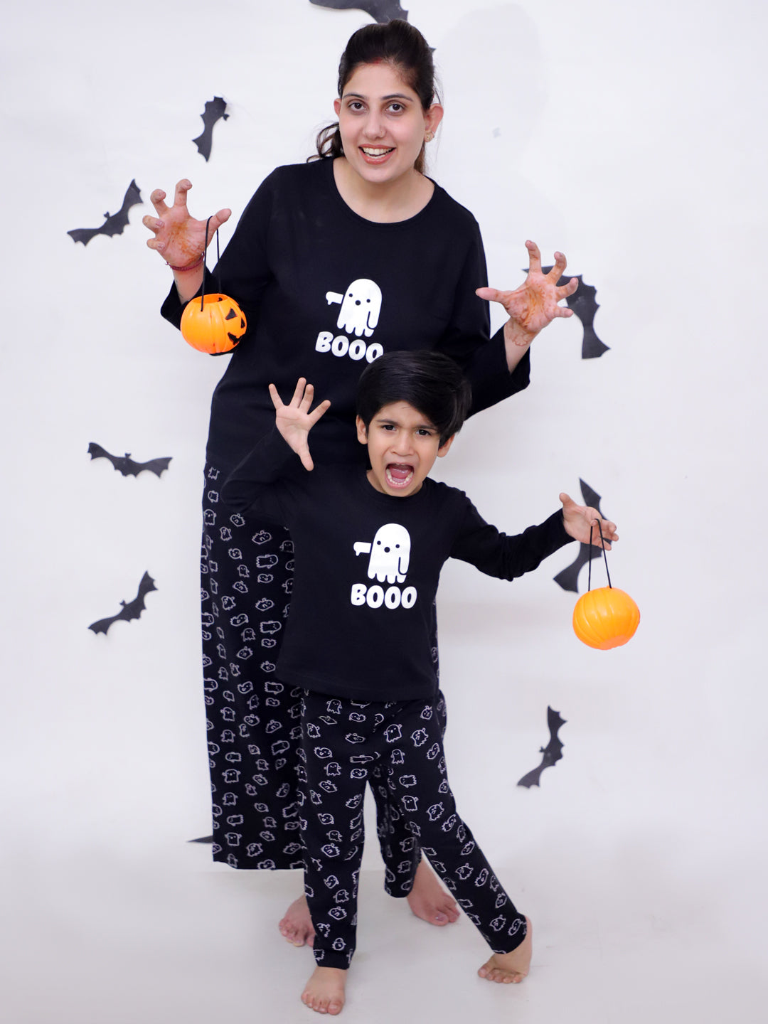 Set Of 2: Boo Matching Pajama Set For Mom And Baby