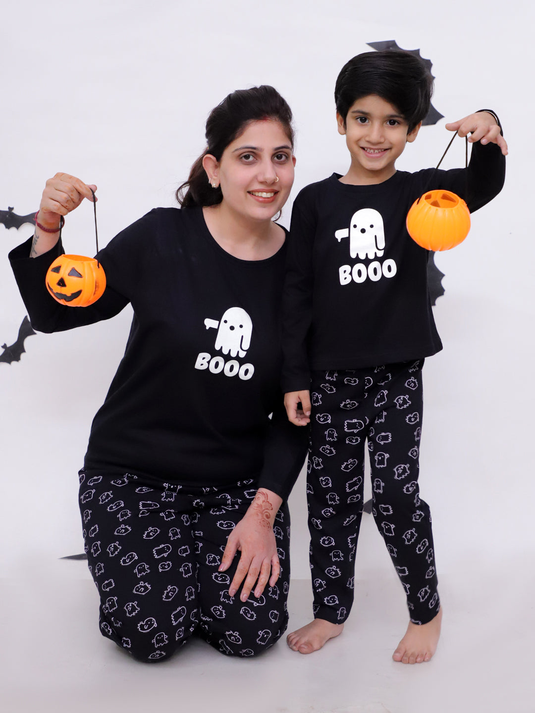 Set Of 2: Boo Matching Pajama Set For Mom And Baby