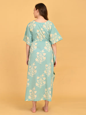 Splash Story Maternity and Nursing Kaftan Nighty back view showing relaxed kaftan silhouette, wide sleeves, and midi length.