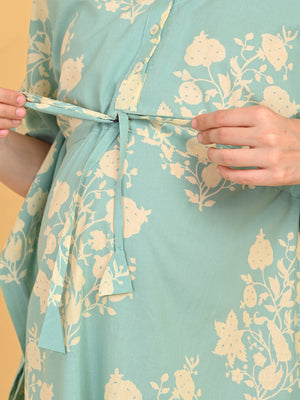 Splash Story Maternity and Nursing Kaftan Nighty close-up detail of adjustable waist tie at empire waist.