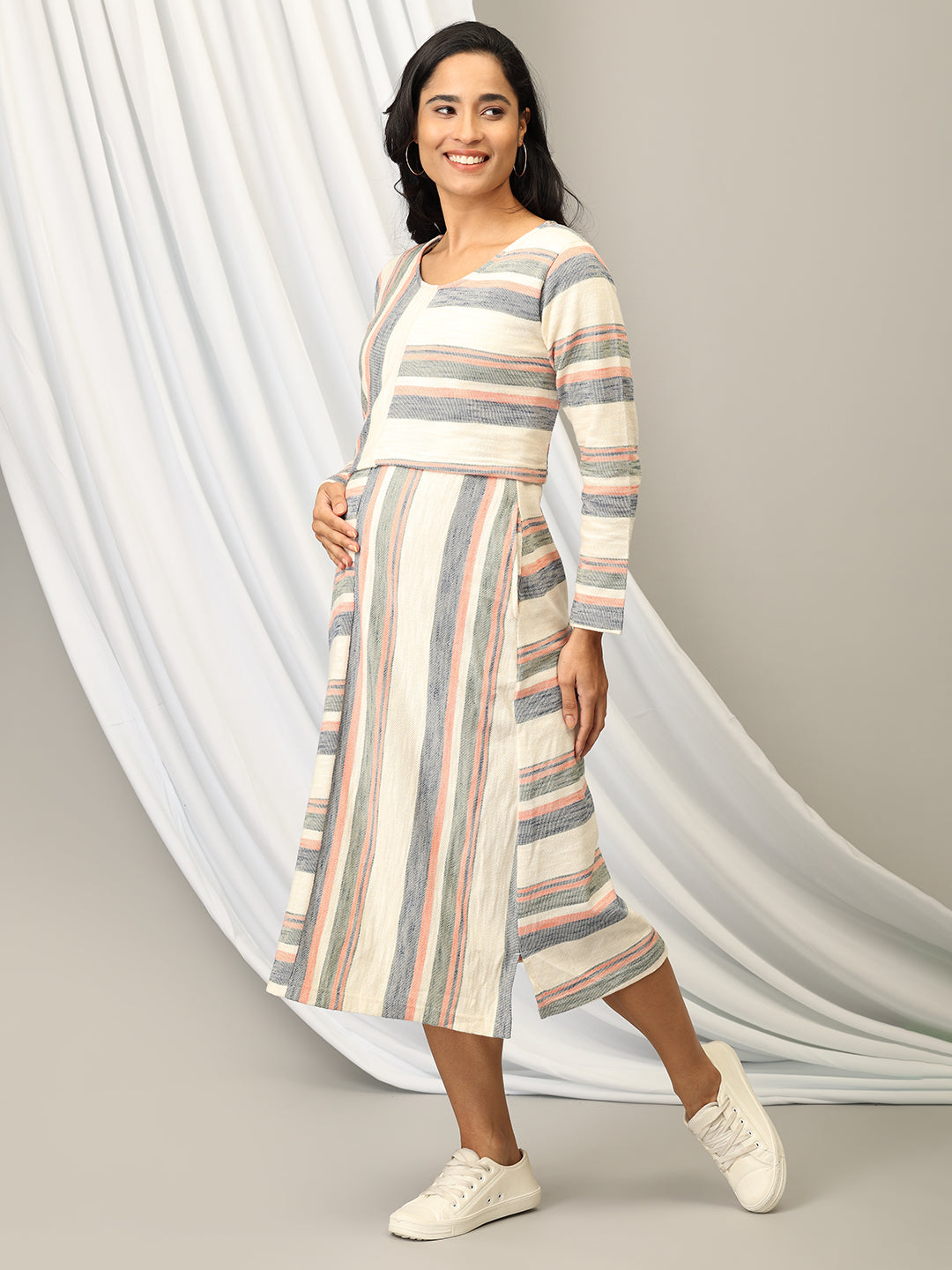 Stripe-a-Delic Maternity and Nursing Dress with Shrug