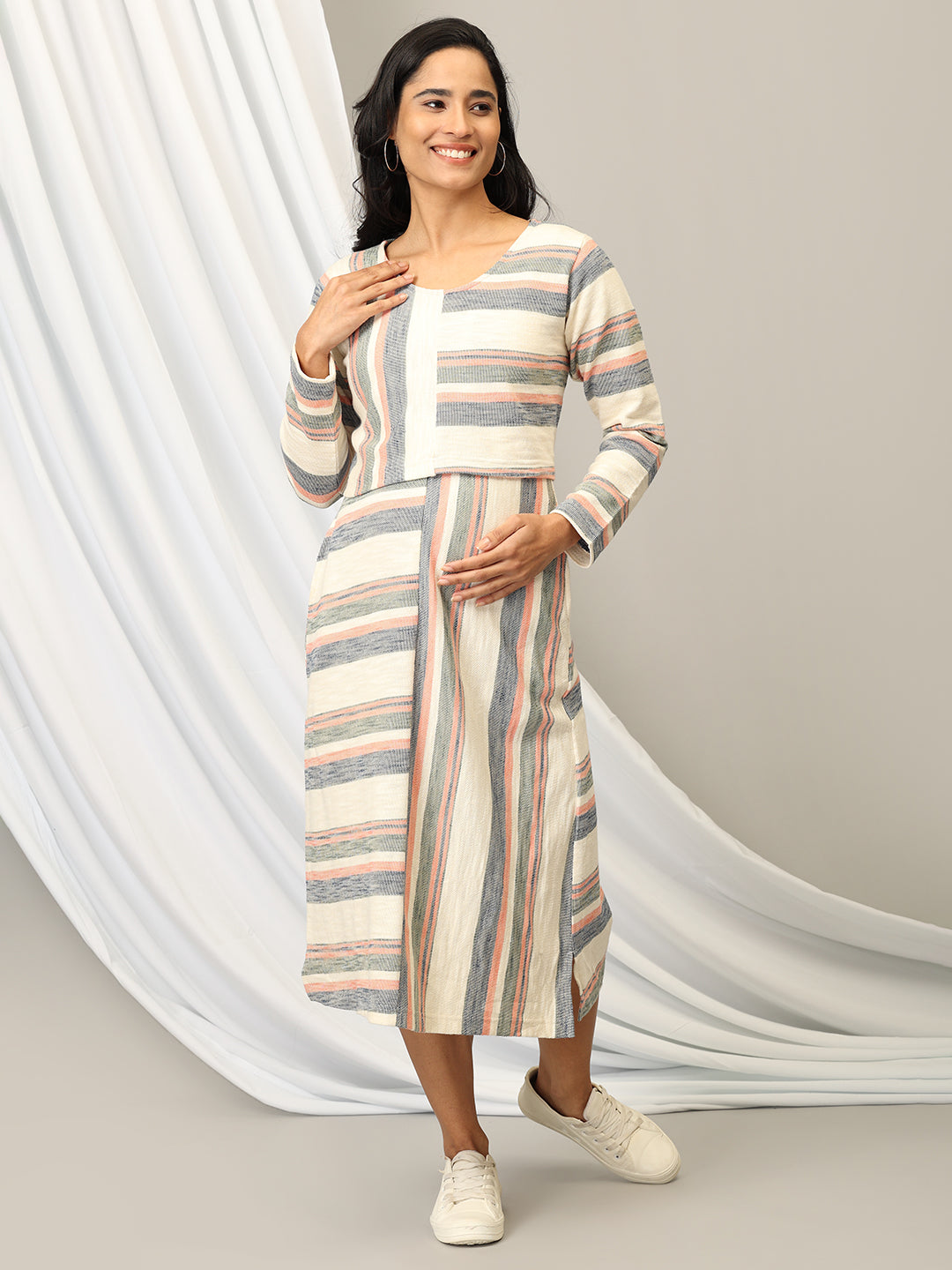 Stripe-a-Delic Maternity and Nursing Dress with Shrug