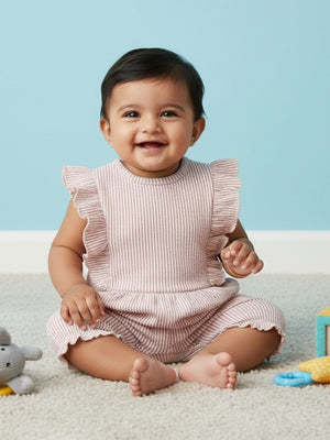Striped Frill Sleeveless Girls Romper - The Mom Store