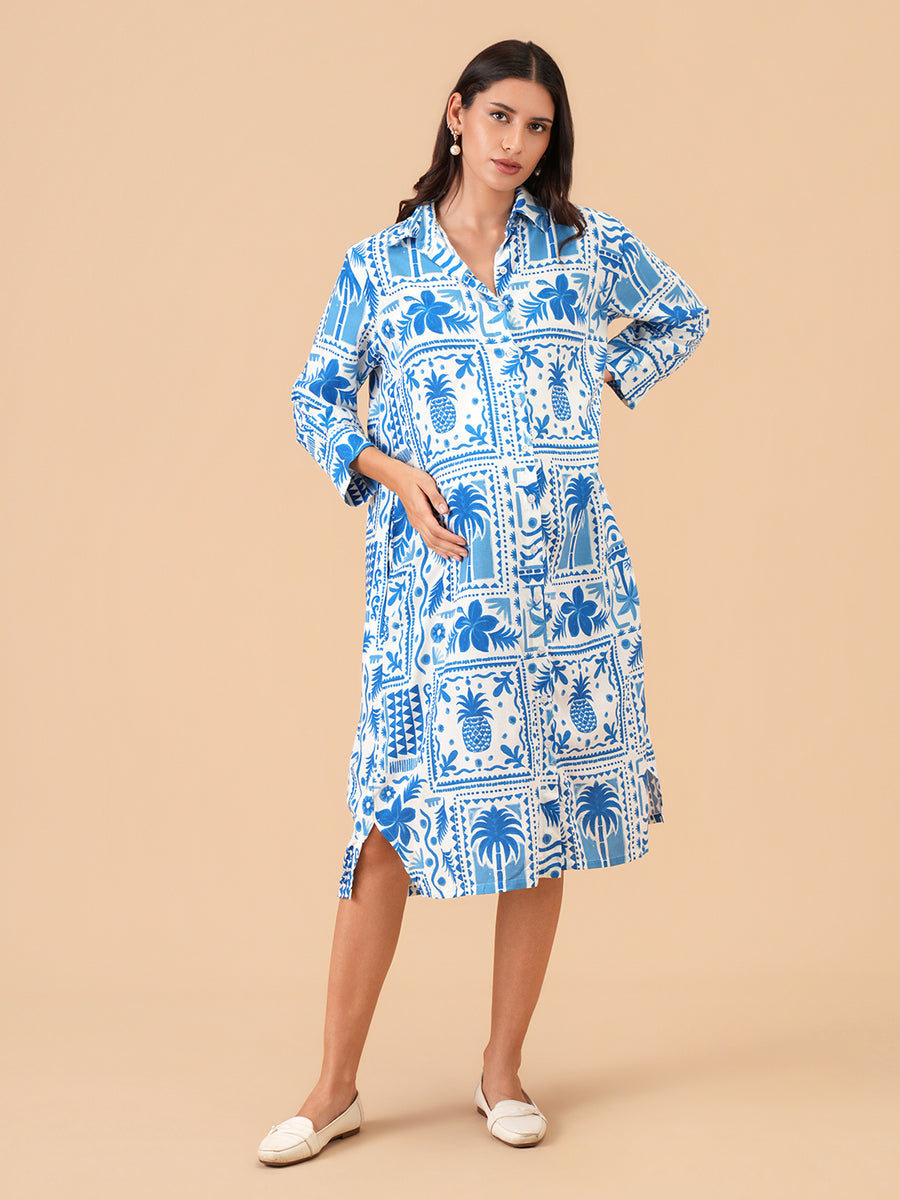 Strollin’ in Santorini Maternity and Nursing Shirt Dress