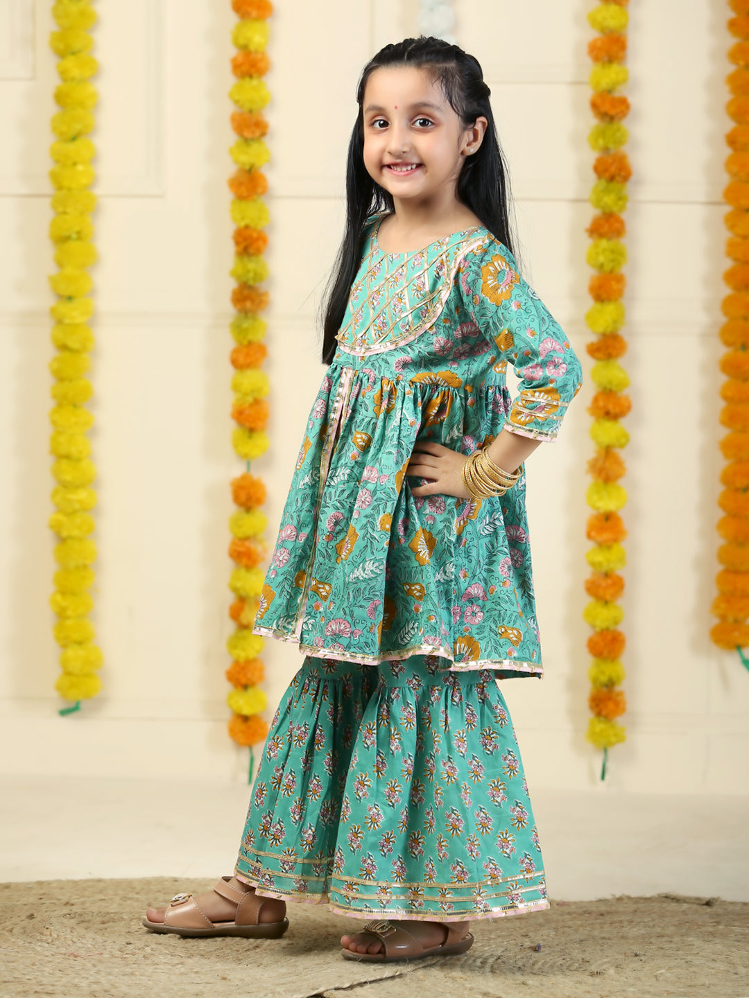 Tarang Floral Print Girls Anarkali Kurta Sharara Set