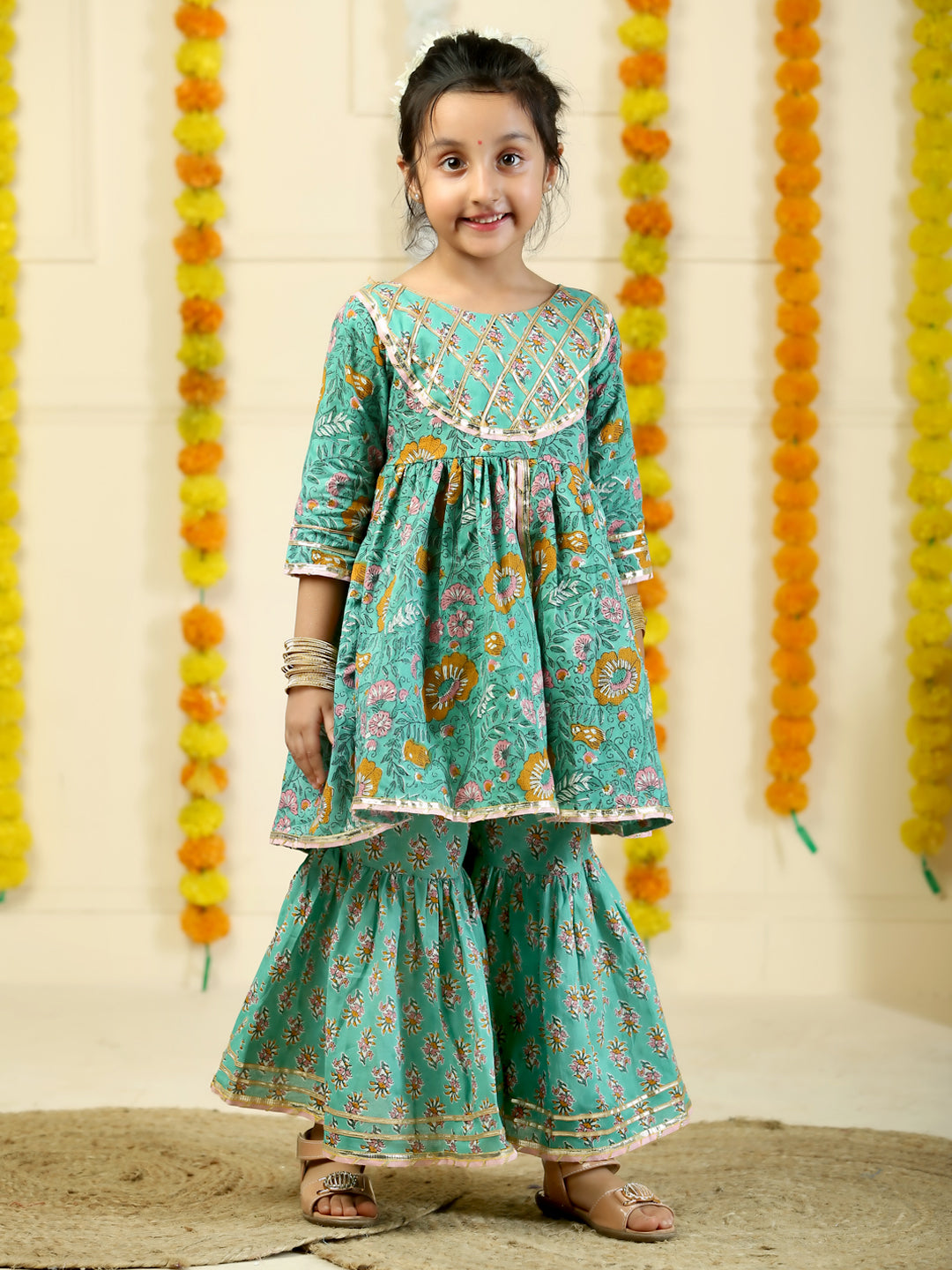 Tarang Floral Print Girls Anarkali Kurta Sharara Set