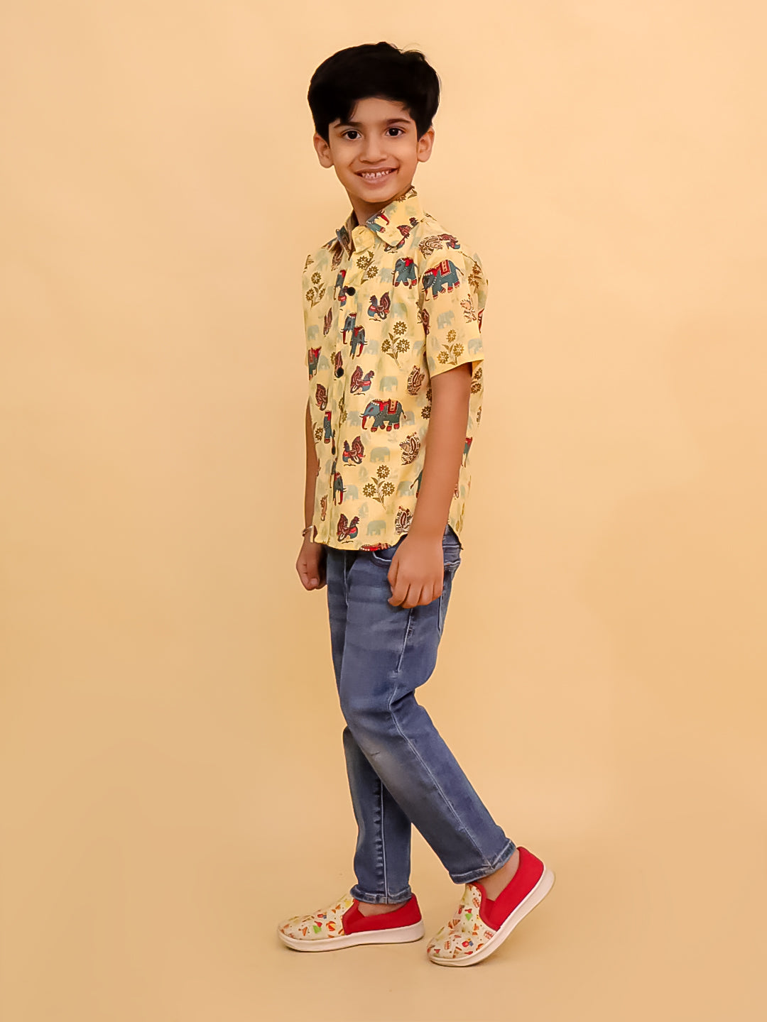 Teal-a-Trunk Elephant Print Boys Shirt