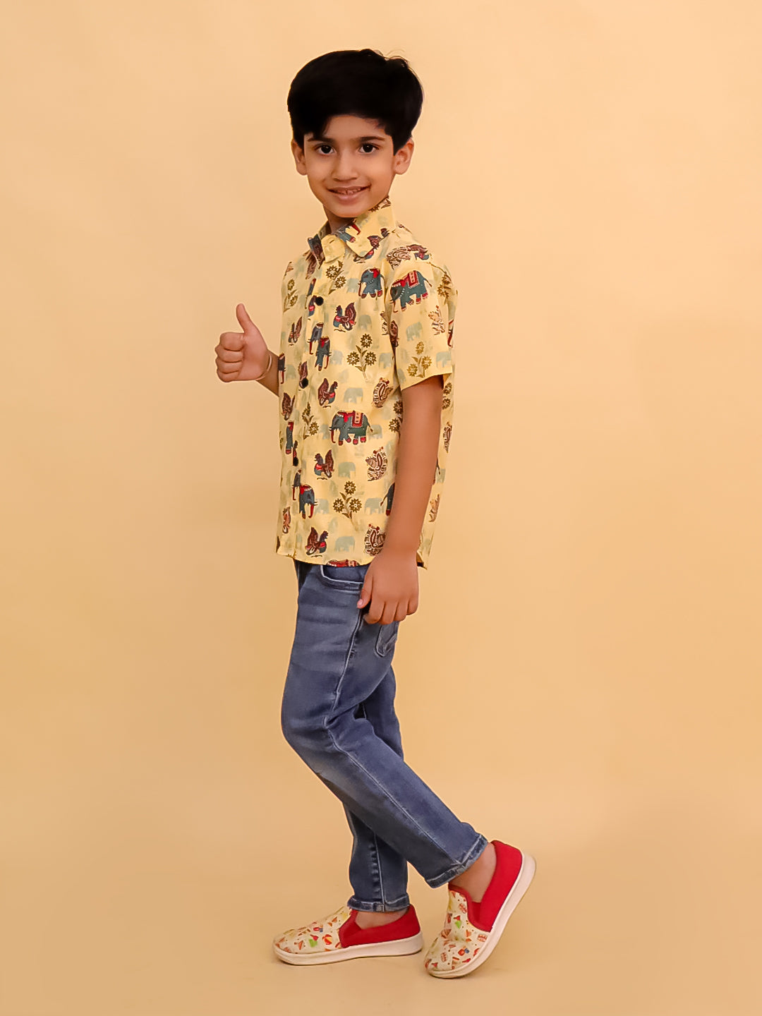 Teal-a-Trunk Elephant Print Boys Shirt