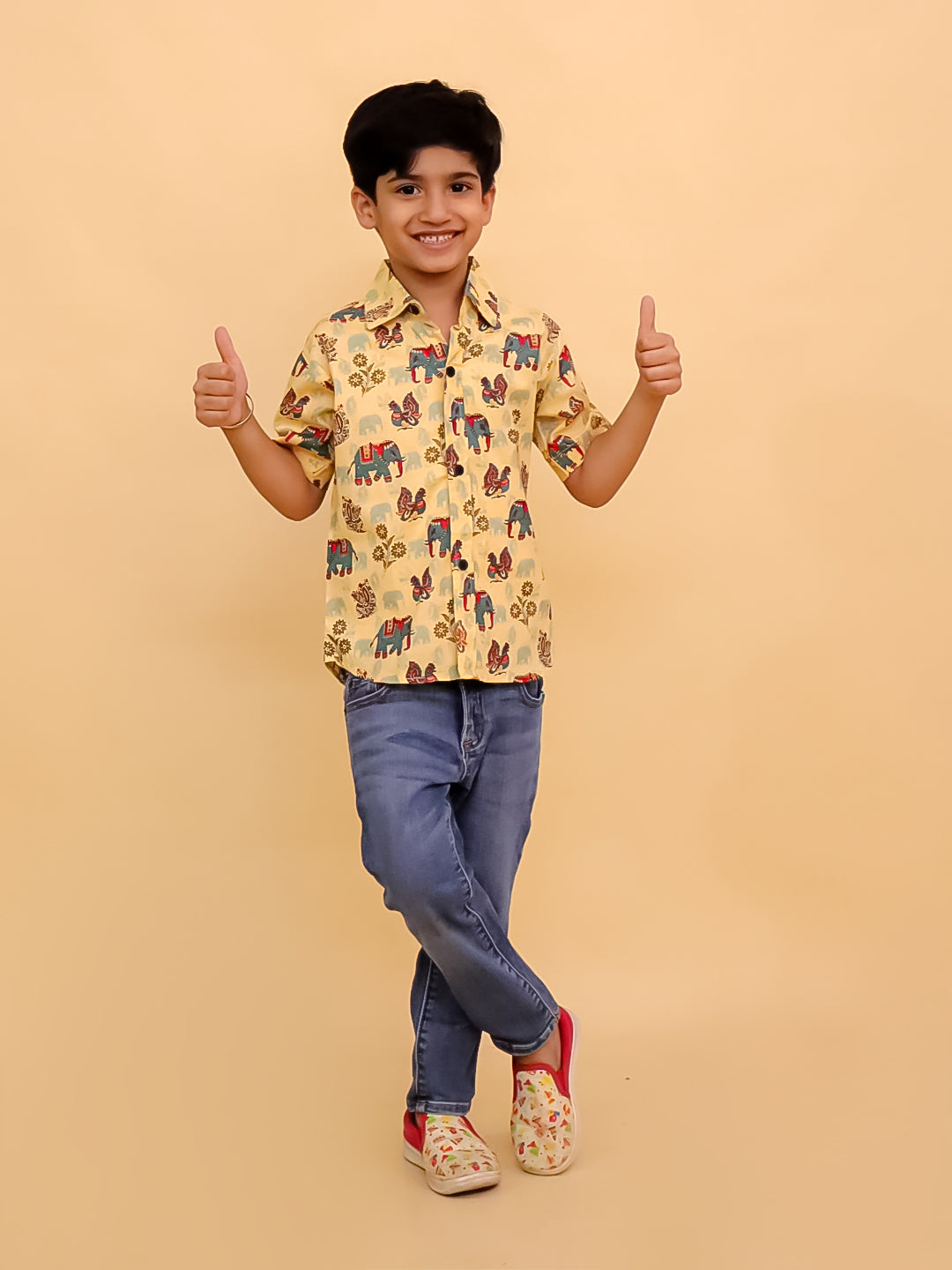 Teal-a-Trunk Elephant Print Boys Shirt