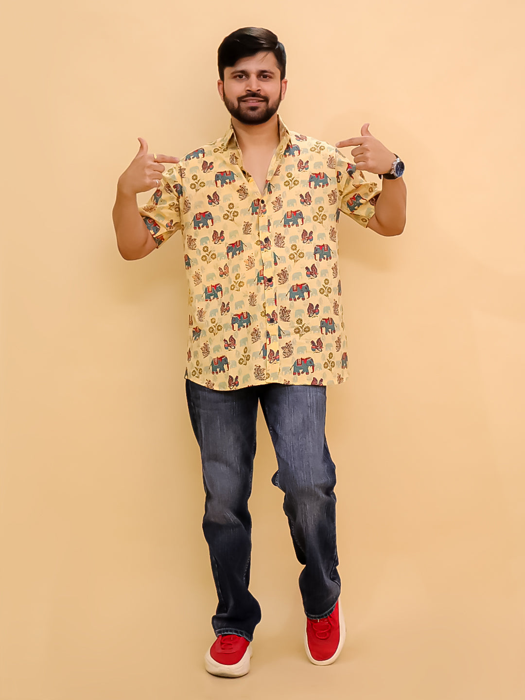 Twinning Combo-Teal-a-Trunk Elephant Print Men's Shirt and Boys Shirt