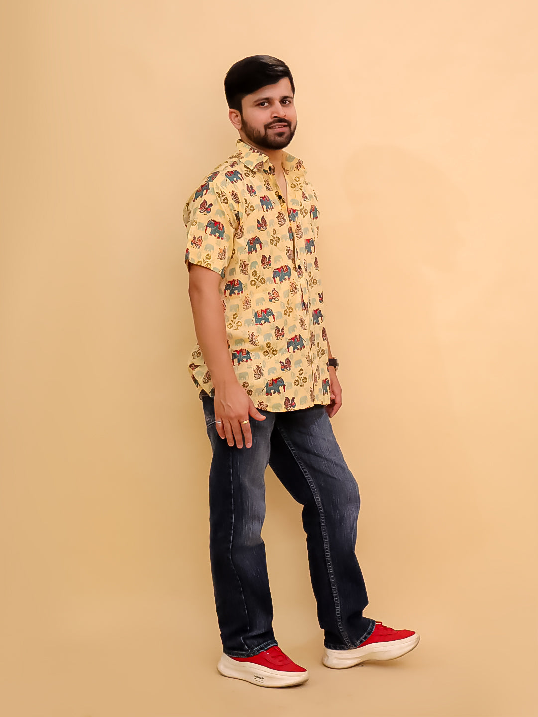Twinning Combo-Teal-a-Trunk Elephant Print Men's Shirt and Boys Shirt