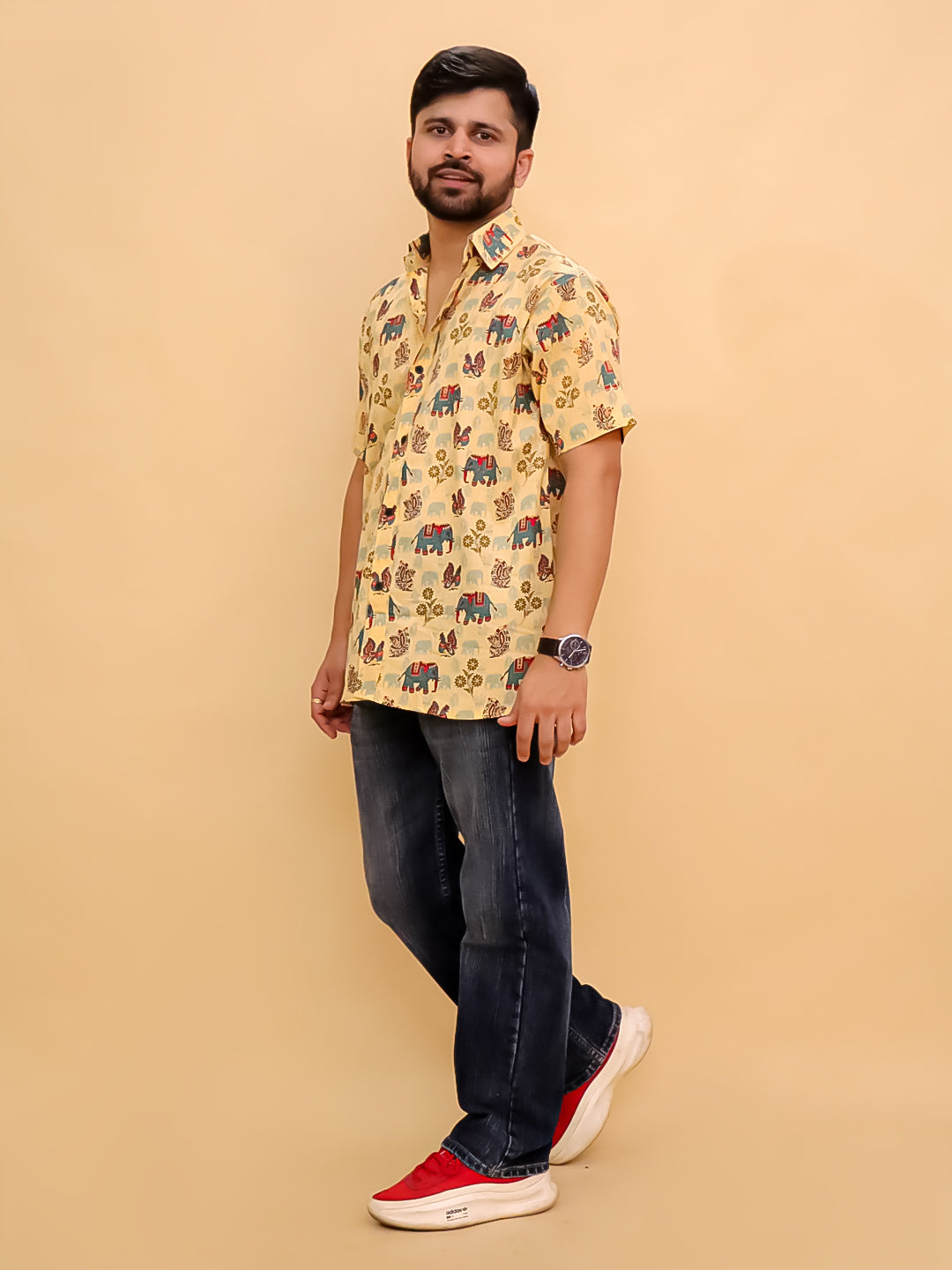 Twinning Combo-Teal-a-Trunk Elephant Print Men's Shirt and Boys Shirt