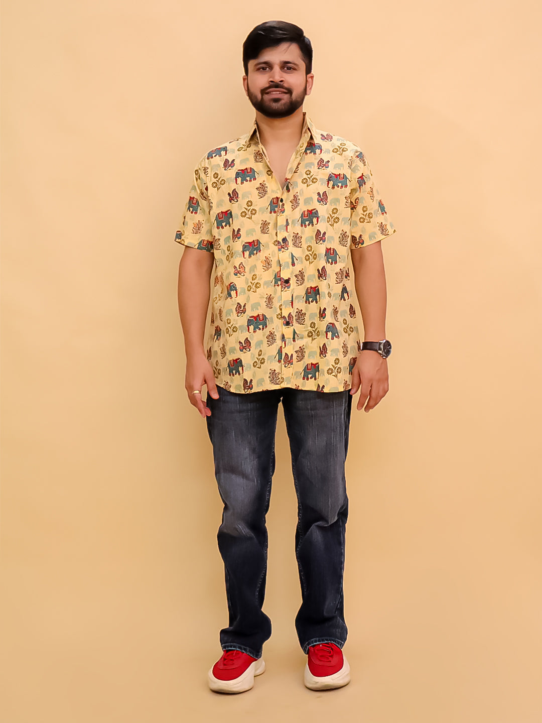 Twinning Combo-Teal-a-Trunk Elephant Print Men's Shirt and Boys Shirt