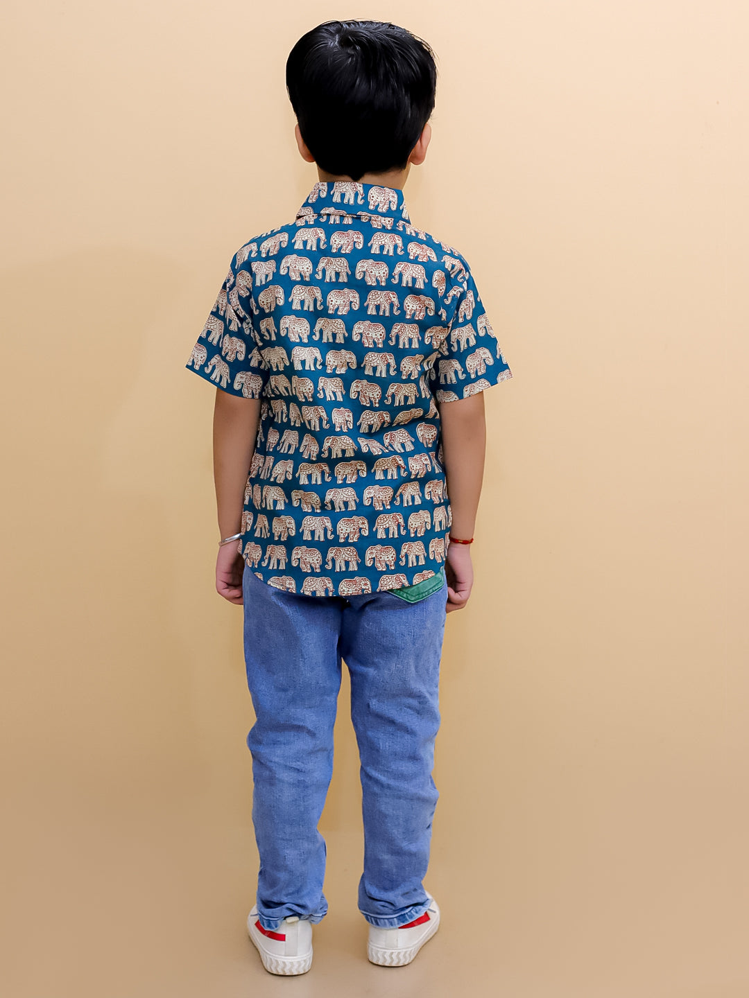 Twinning Combo-Teal Elephant Print Mens Shirt with Teal Elephant Print Boys Shirt