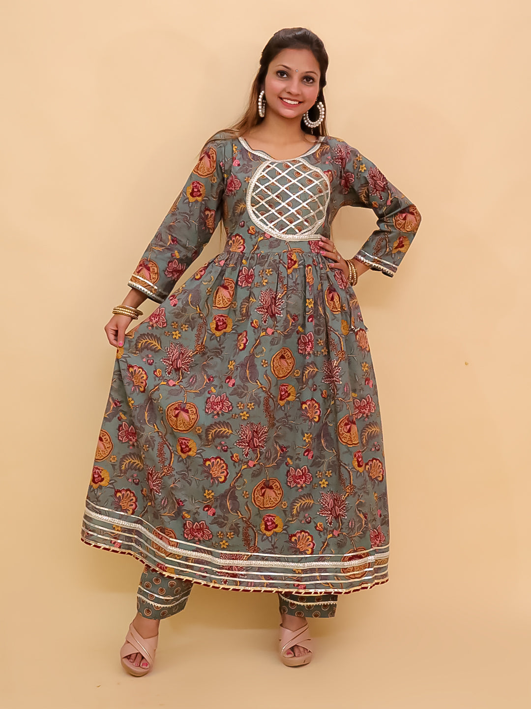 Twinning Combo- Tealrang Womens Kurta Set with Girls Anarkali Sharara Set