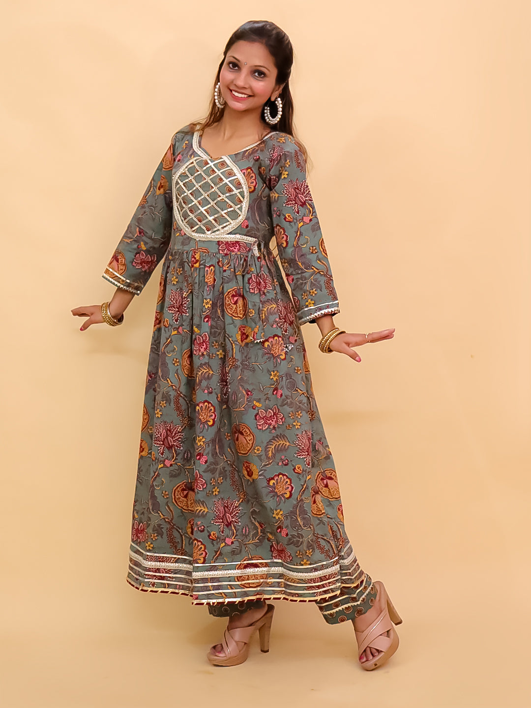 Twinning Combo- Tealrang Womens Kurta Set with Girls Anarkali Sharara Set