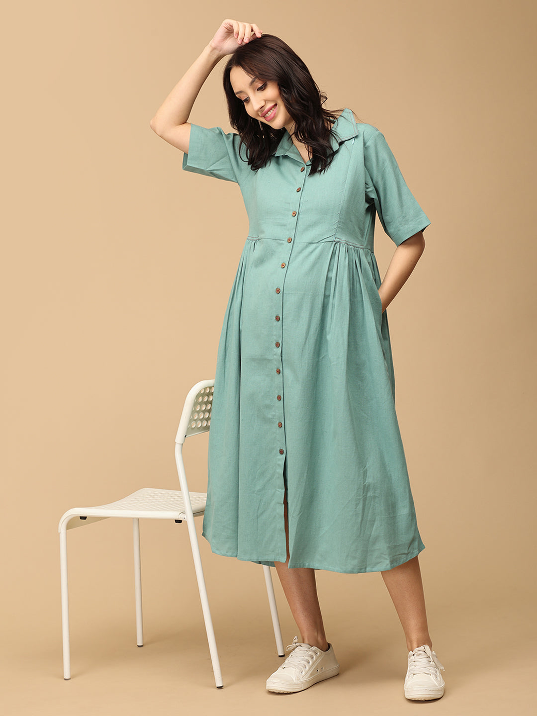 Teal the Deal Khadi Maternity and Nursing Dress