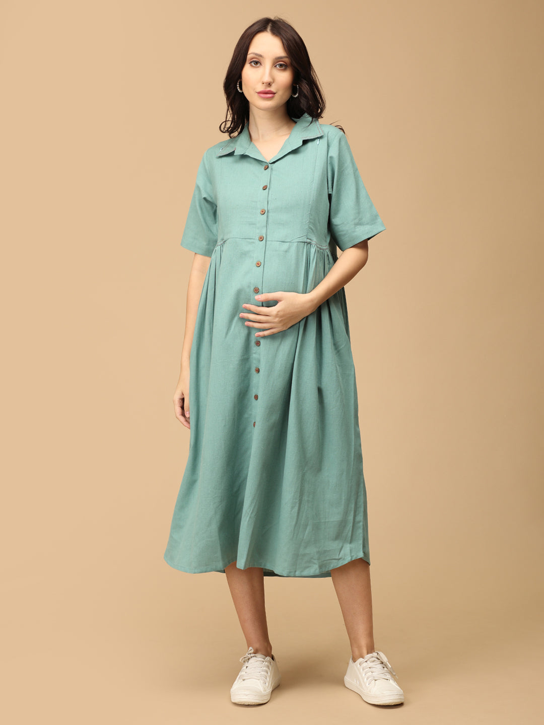 Teal the Deal Khadi Maternity and Nursing Dress