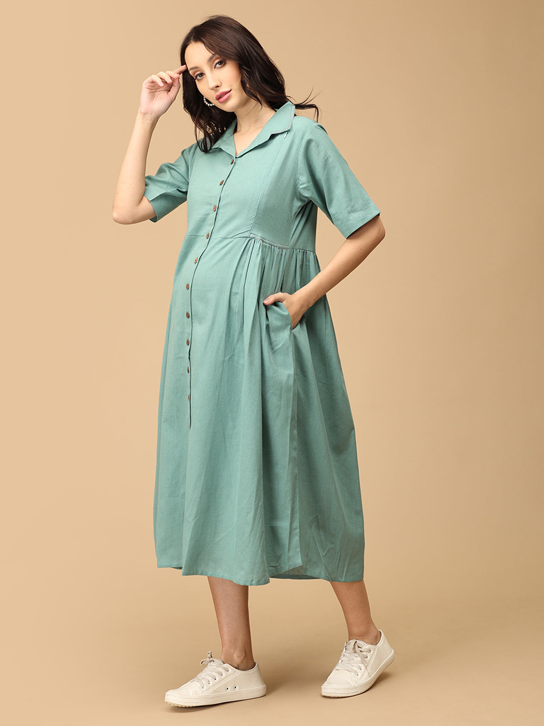 Teal the Deal Khadi Maternity and Nursing Dress