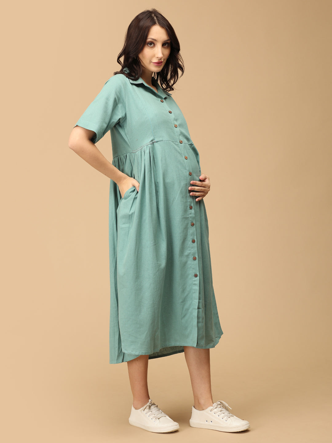 Teal the Deal Khadi Maternity and Nursing Dress