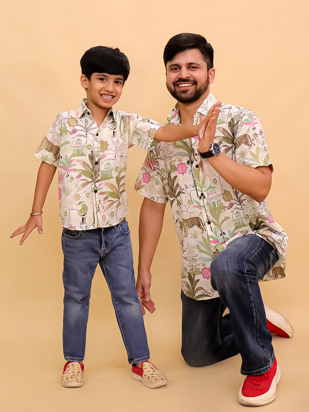 Twinning Combo- Bagh-i-Bold Jungle Print Men's Shirt and Boys Shirt