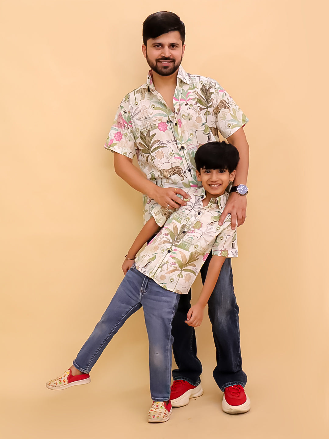 Twinning Combo- Bagh-i-Bold Jungle Print Men's Shirt and Boys Shirt