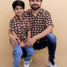 Twinning Combo-Black Elephant Print Mens Shirt with Black Elephant Print Boys Shirt