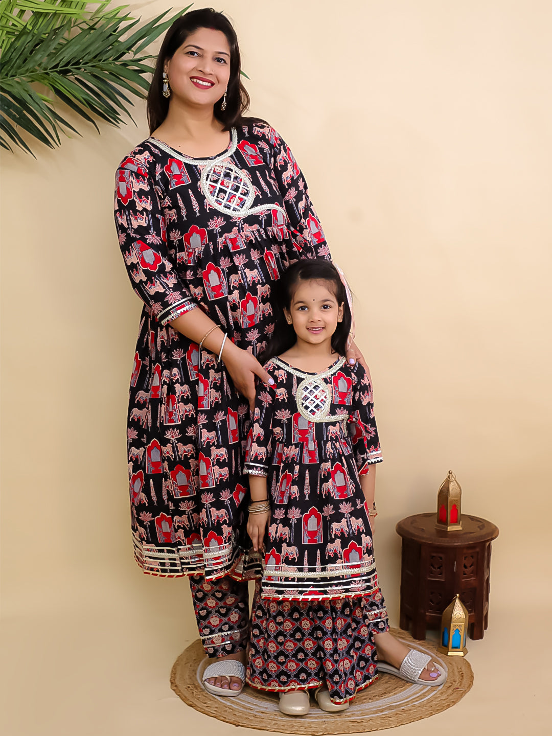 Twinning Combo-Ragini Mudra Anarkali Kurta Set with Girls Anarkali Sharara Set