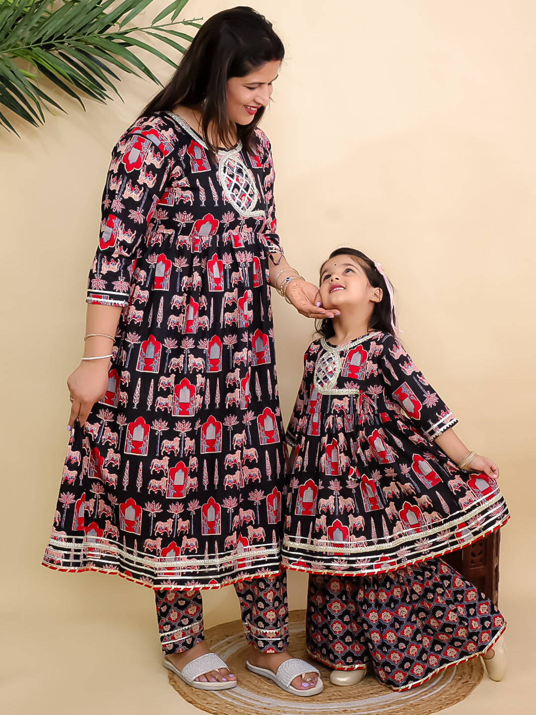 Twinning Combo-Ragini Mudra Anarkali Kurta Set with Girls Anarkali Sharara Set